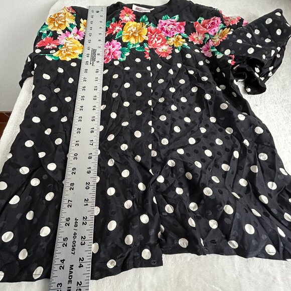 Vintage Maggy London Womens 100% Silk Floral Polka Dot Blouse Size 6 Black Multi - Picture 7 of 8